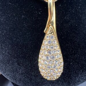 Gold Tone Crystal Teardrop Pendant Necklace 30” Marked PCI China Pave’ Drop
